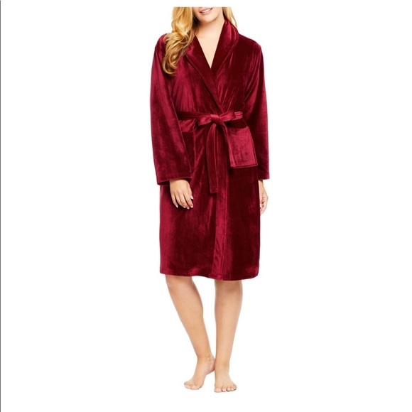 New Womens Plush Cozy Velour Robe Wine - Picture 2 of 10